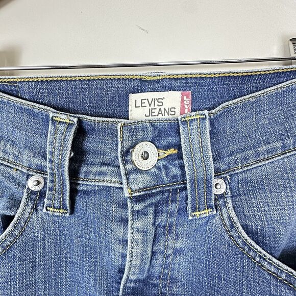 VTG Y2K Levi's Denim Jean Skirt Distressed Hem Knee Length Sz 4 Coastal Cowgirl. - Picture 4 of 9